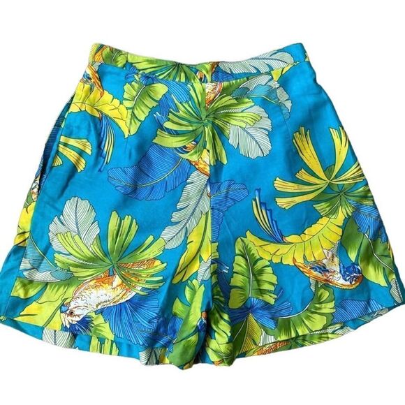 Vintage 80’s Tropical High Waist Cotton Shorts Paula Saker Pleated Pockets SZ 10 - Picture 2 of 15